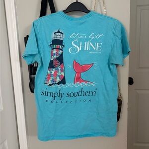 Simply Southern Turquoise Tee with Lighthouse and Whale Design